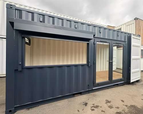 20ft Custom Shipping Container Conversion — Built to Order, Anthracite Grey, French Doors & Roller Shutter (New)