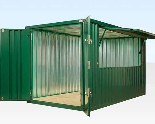 4m Flat Pack Kiosk — Serving Hatch, Galvanised, Cobalt Blue / Bottle Green / Slate Grey (New)