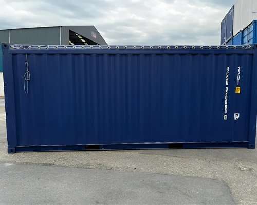 20ft One-Trip Open Top Shipping Container — Tarpaulin Cover, Removable Door Header (New)