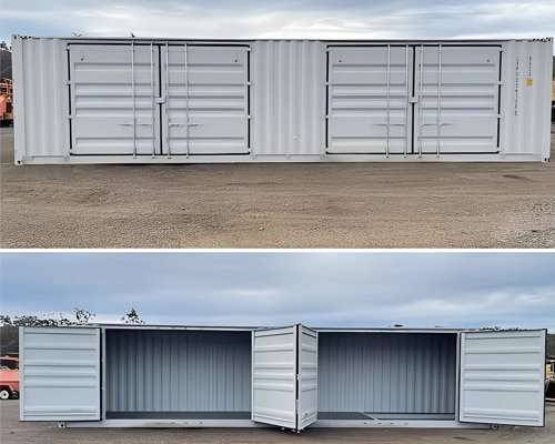 40ft High Cube Shipping Container — 2 Side Doors + Rear Double Doors, COR-TEN Steel (New)