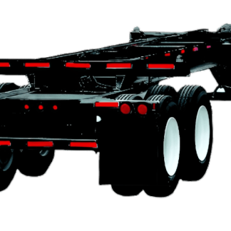 20 ft container chassis intermodal trailer in black, rear three-quarter view on a white studio background
